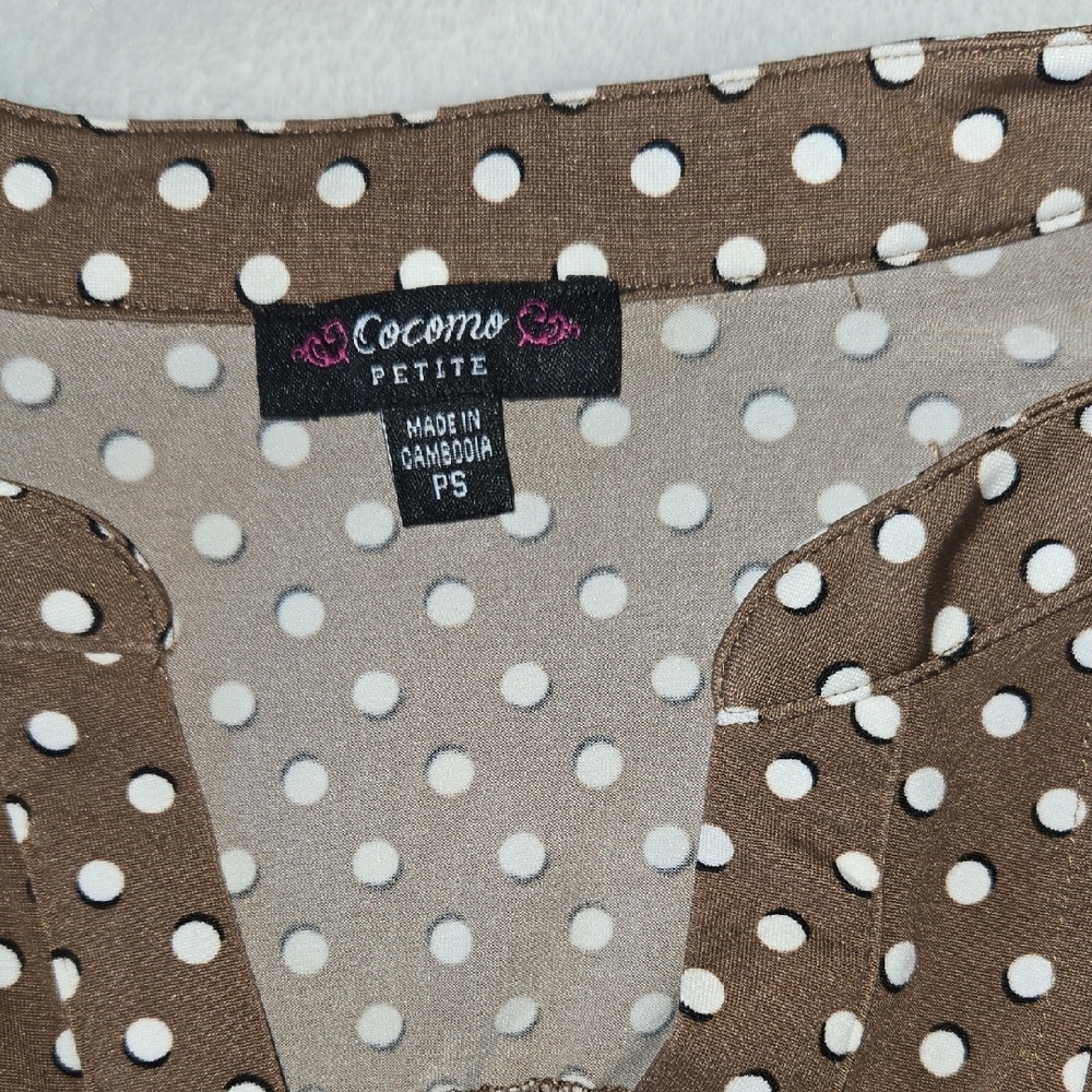 Papaya SP Pleated Blouse Brown PolkaDots Cuffed 3/4 Sleeves Mandarin Collar Y2K - Picture 5 of 8